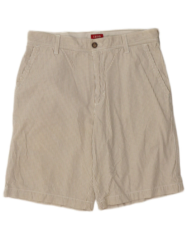 IZOD Mens Chino Shorts W32 Medium  Beige Gingham Cotton