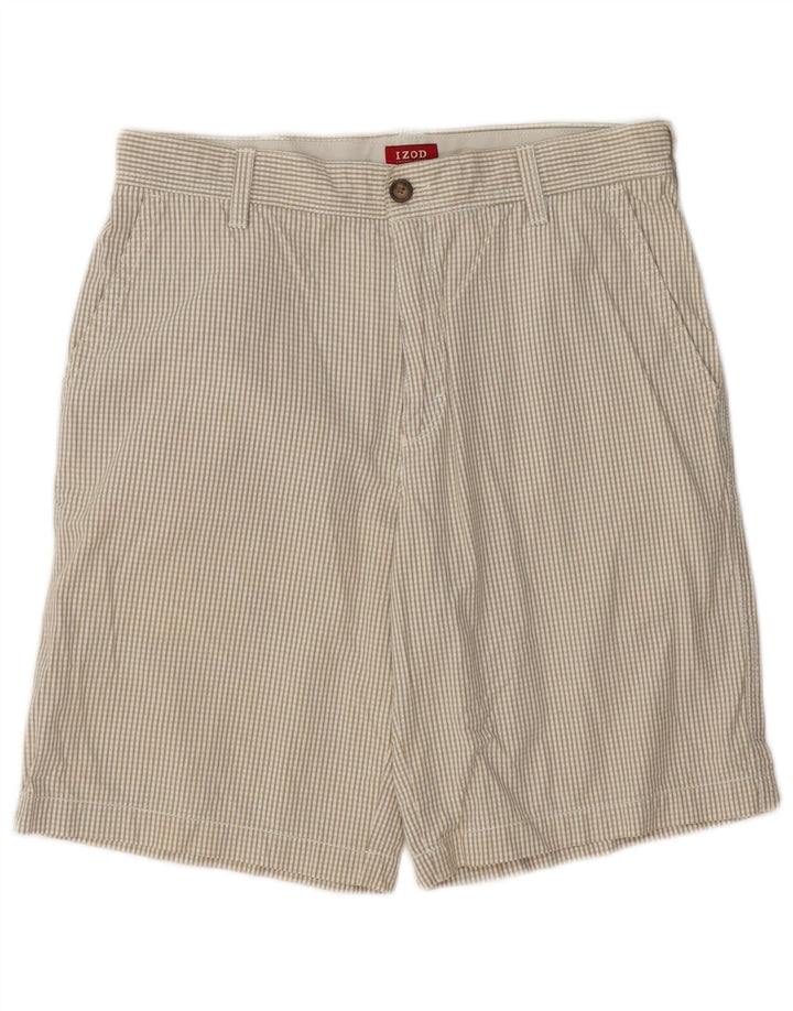 IZOD Mens Chino Shorts W32 Medium  Beige Gingham Cotton