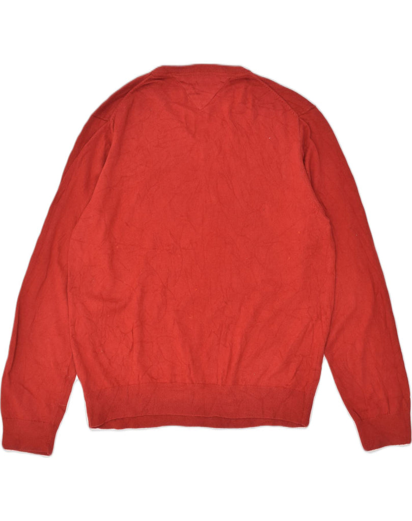 TOMMY HILFIGER Mens V-Neck Jumper Sweater XL Red Cotton | Vintage Tommy Hilfiger | Thrift | Second-Hand Tommy Hilfiger | Used Clothing | Messina Hembry 