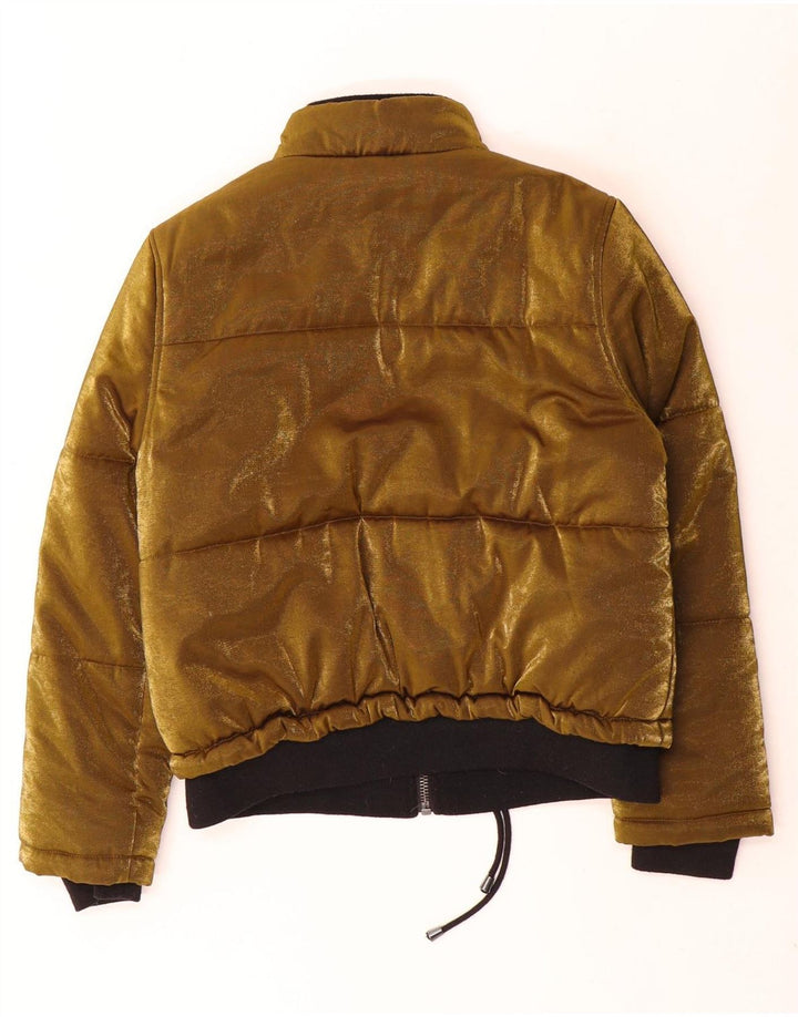 Topshop Womens Velour Bomber Jacket UK 12 Medium  Gold Polyester