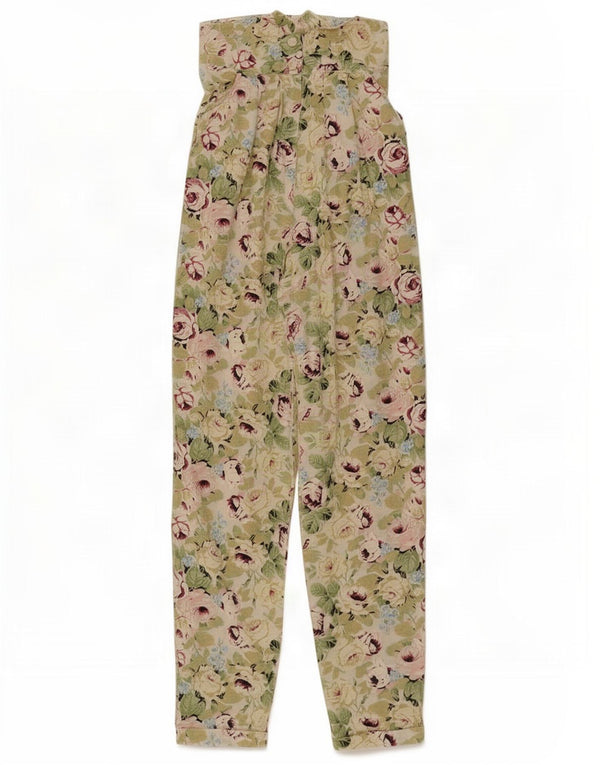 Vintage Womens High Waist Casual Trousers UK 10 Small W26 L30 Green Floral