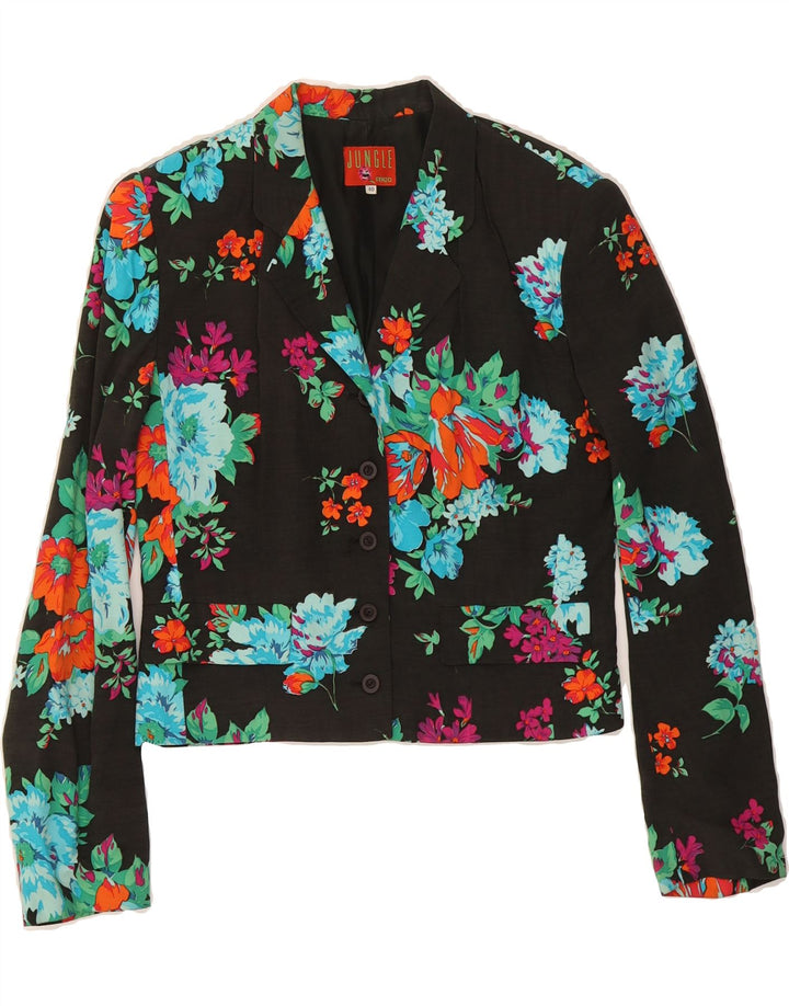 JUNGLE KENZO Womens 5 Button Blazer Jacket IT 40 Small Black Floral Vintage Jungle Kenzo and Second-Hand Jungle Kenzo from Messina Hembry 
