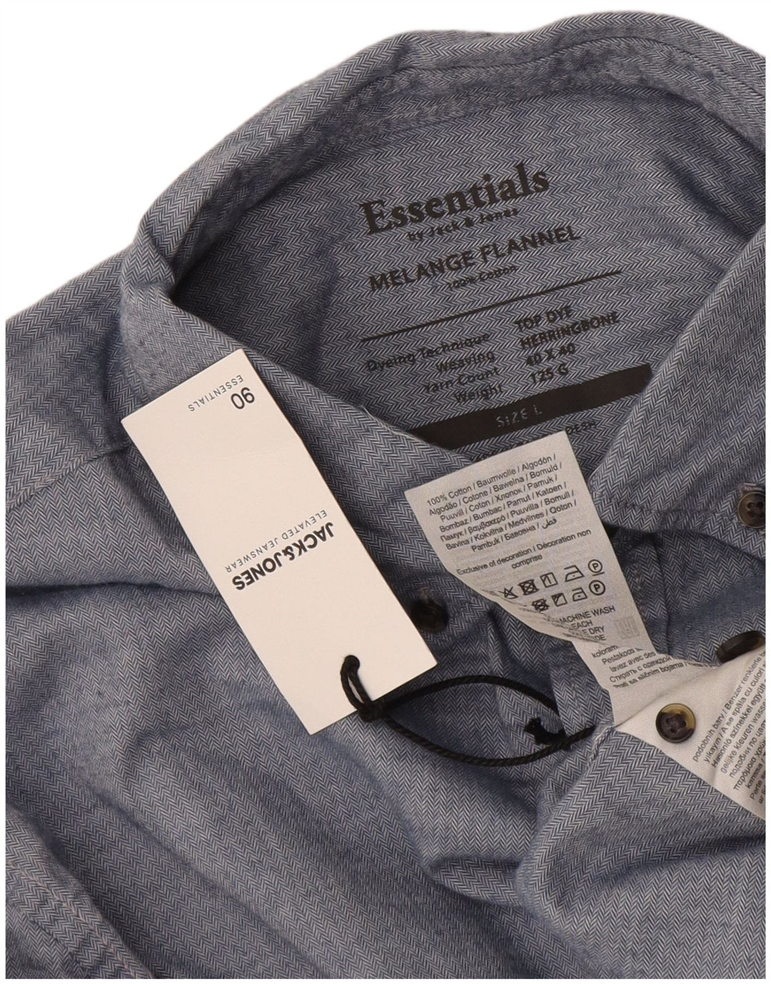 Jack & Jones Mens Flannel Shirt Large Blue Herringbone Cotton