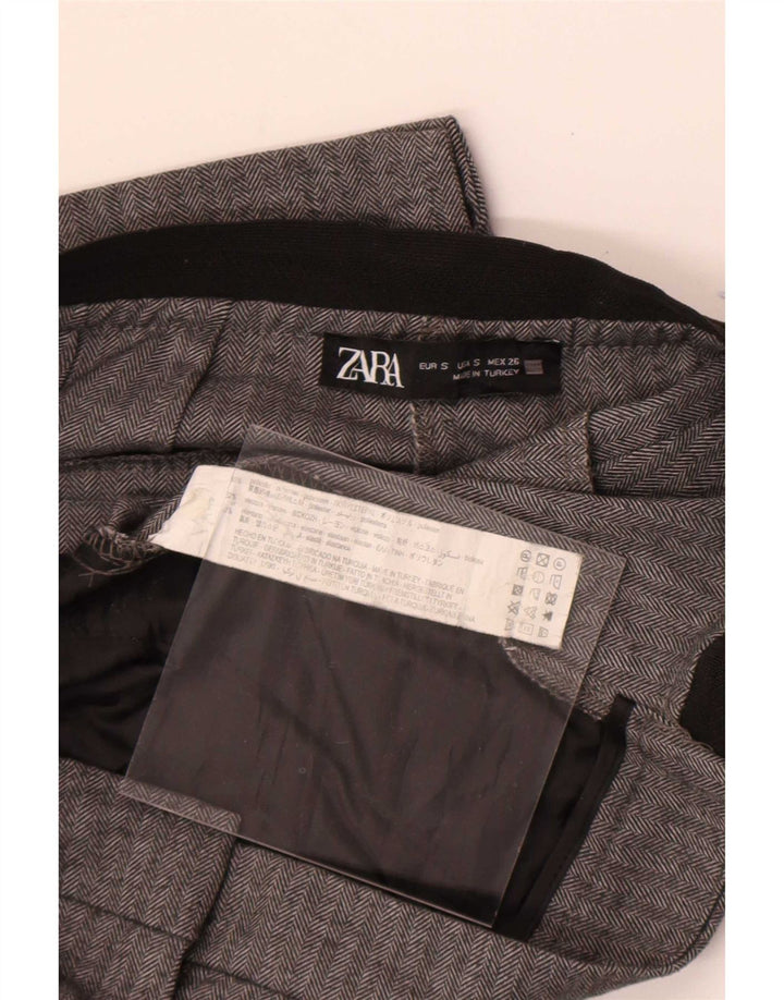 Zara Womens Straight Suit Trousers Small W26 L26 Grey Herringbone Polyester