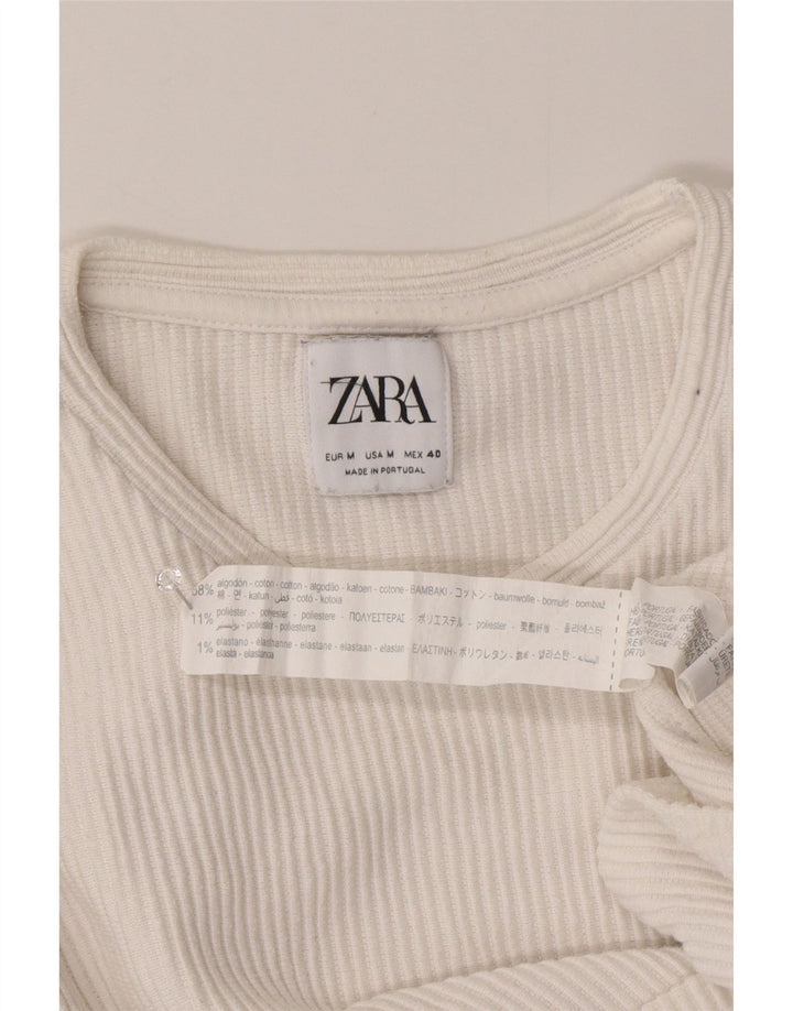 Zara Mens Top Long Sleeve Medium White Cotton