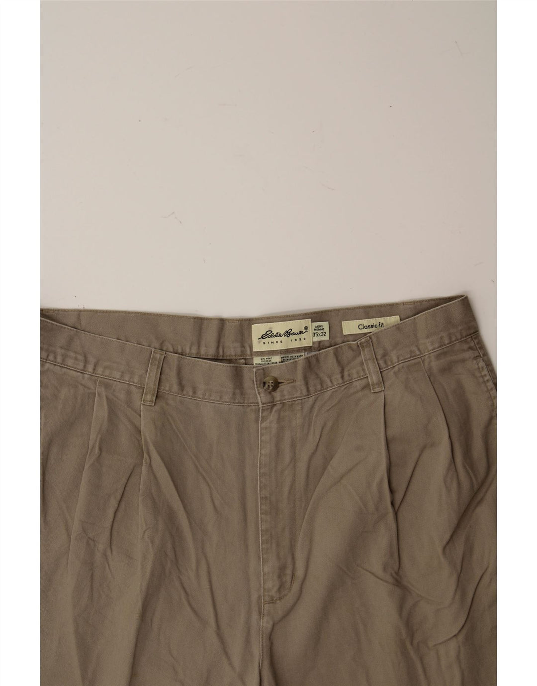 EDDIE BAUER Mens Classic Fit Pegged Chino Trousers W35 L32 Beige Cotton Vintage Eddie Bauer and Second-Hand Eddie Bauer from Messina Hembry 