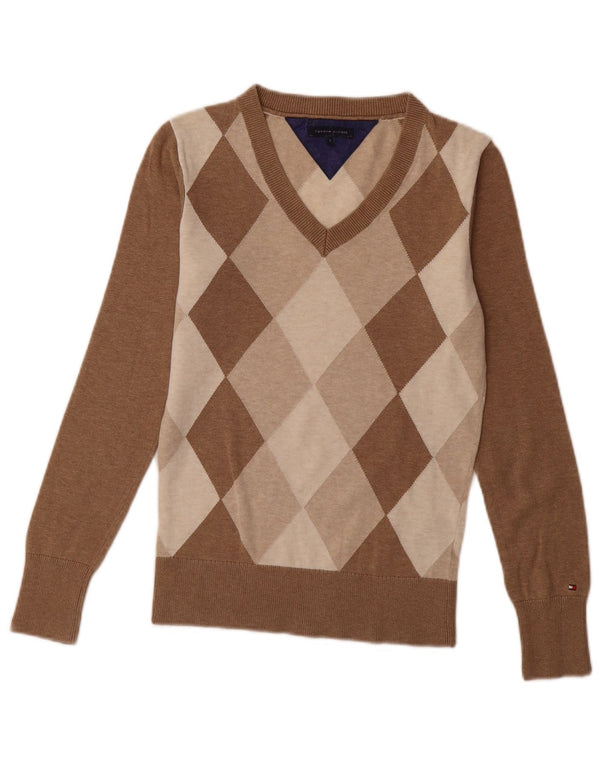 TOMMY HILFIGER Womens V-Neck Jumper Sweater UK 10 Small Brown