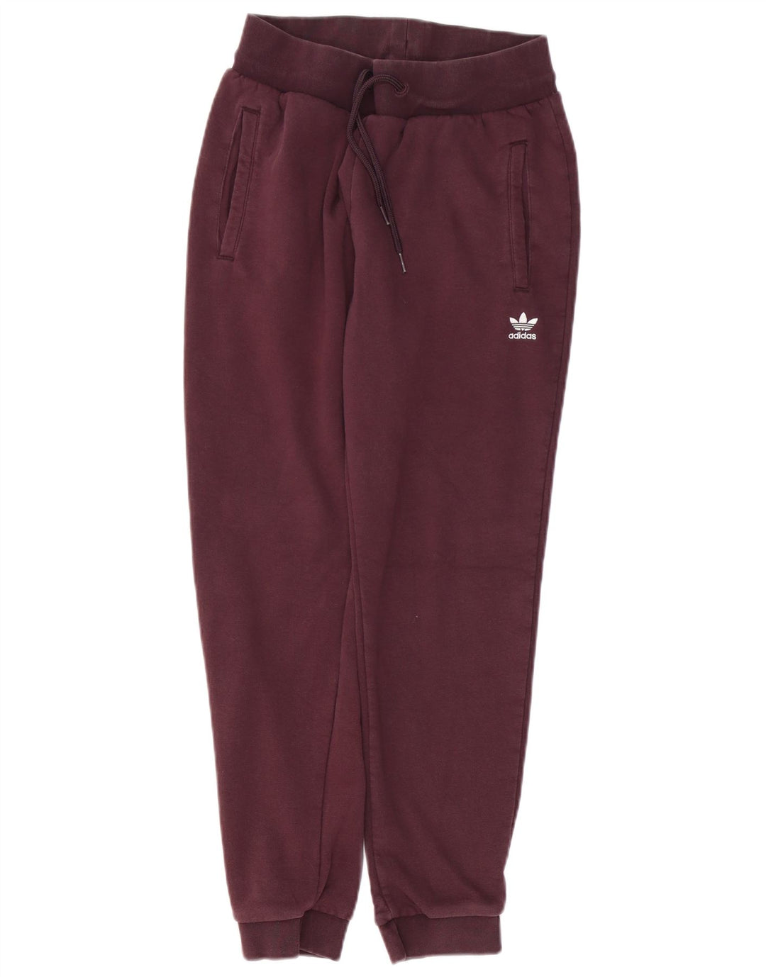 ADIDAS Womens Tracksuit Trousers Joggers UK 10 Small  Burgundy Cotton
