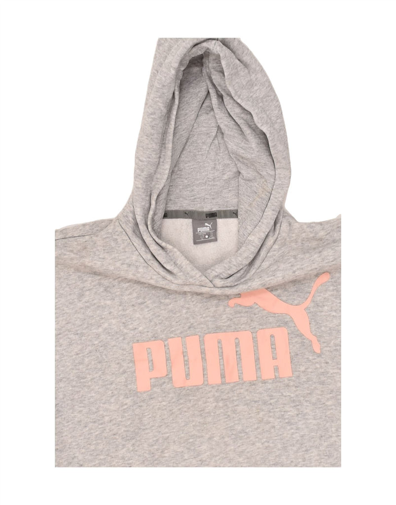 PUMA Girls Graphic Crop Hoodie Jumper 11-12 Years Grey Cotton | Vintage Puma | Thrift | Second-Hand Puma | Used Clothing | Messina Hembry 