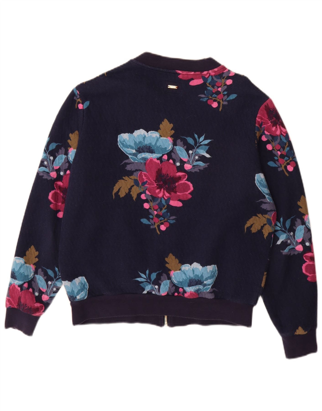 Joules Womens Tracksuit Top Jacket UK 12 Medium Navy Blue Floral Polyester