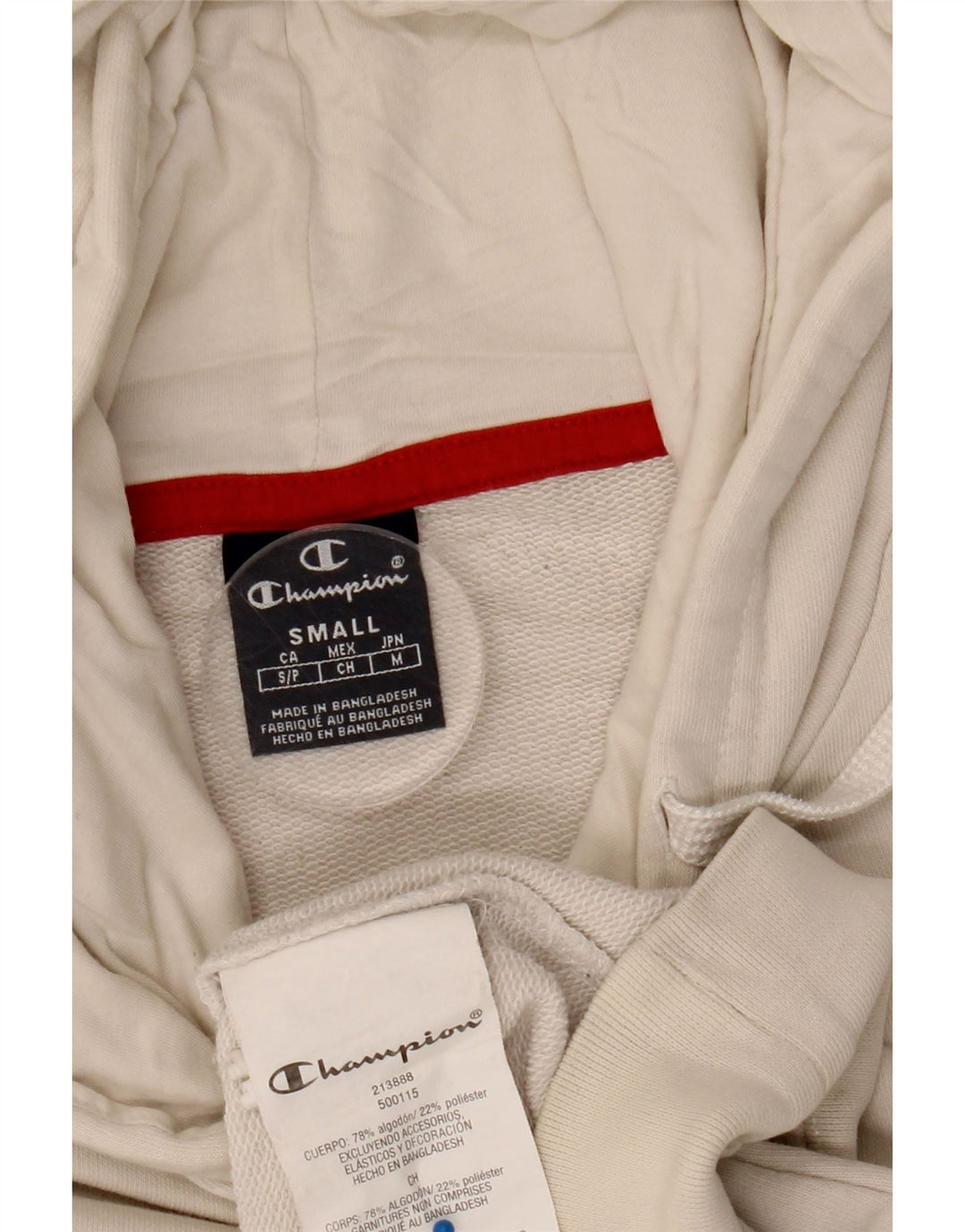 Champion Mens Graphic Hoodie Jumper Small Beige Cotton