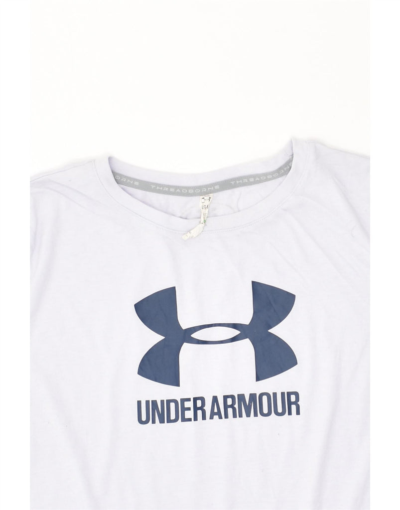 UNDER ARMOUR Womens Graphic T-Shirt Top UK 16 Large Blue Polyester | Vintage Under Armour | Thrift | Second-Hand Under Armour | Used Clothing | Messina Hembry 