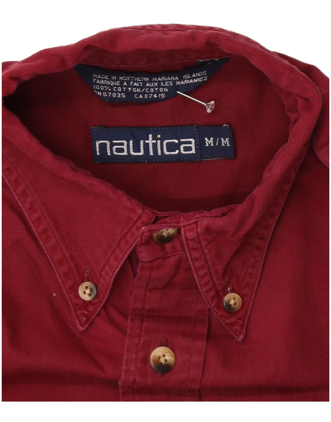 Nautica Mens Shirt Medium Burgundy Cotton