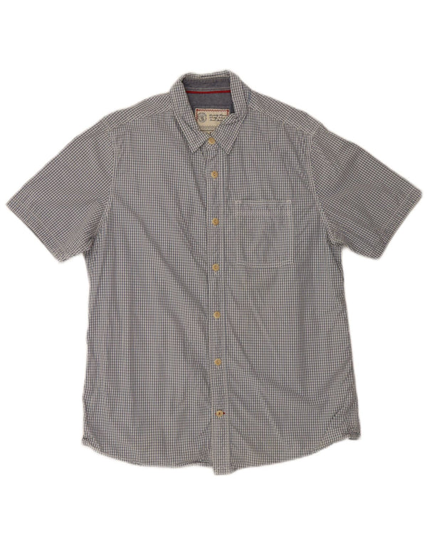 Fat Face Mens Short Sleeve Shirt Large Blue Gingham Cotton