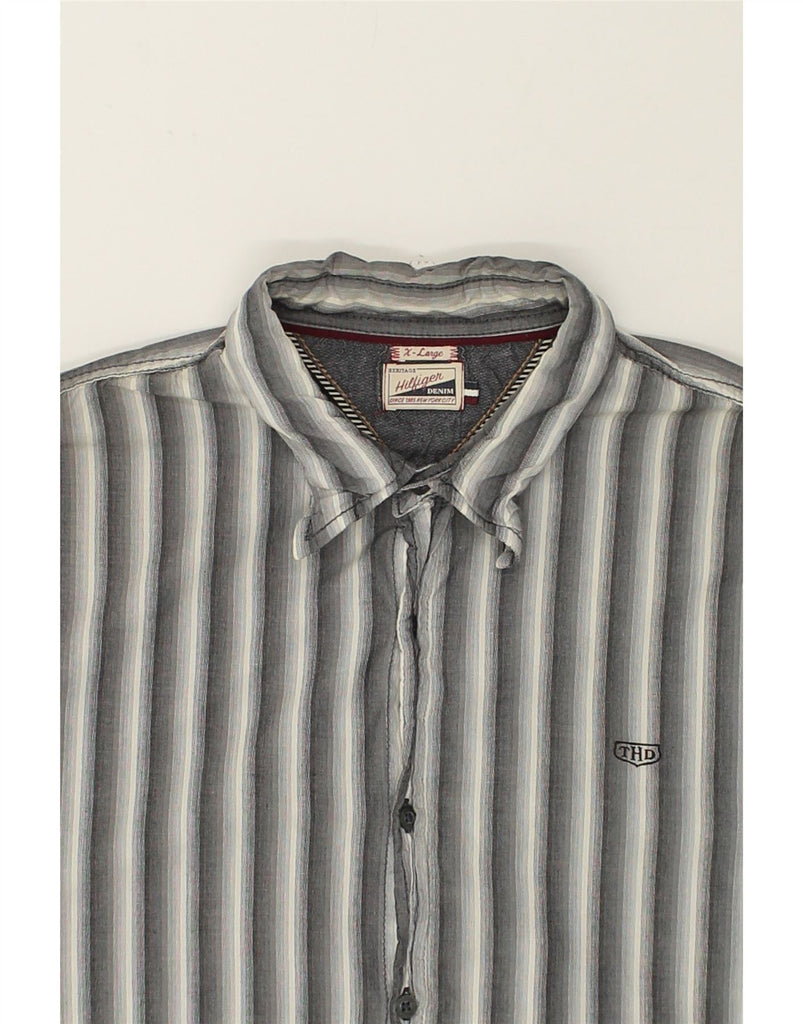 TOMMY HILFIGER Mens Shirt XL Grey Striped Cotton | Vintage Tommy Hilfiger | Thrift | Second-Hand Tommy Hilfiger | Used Clothing | Messina Hembry 