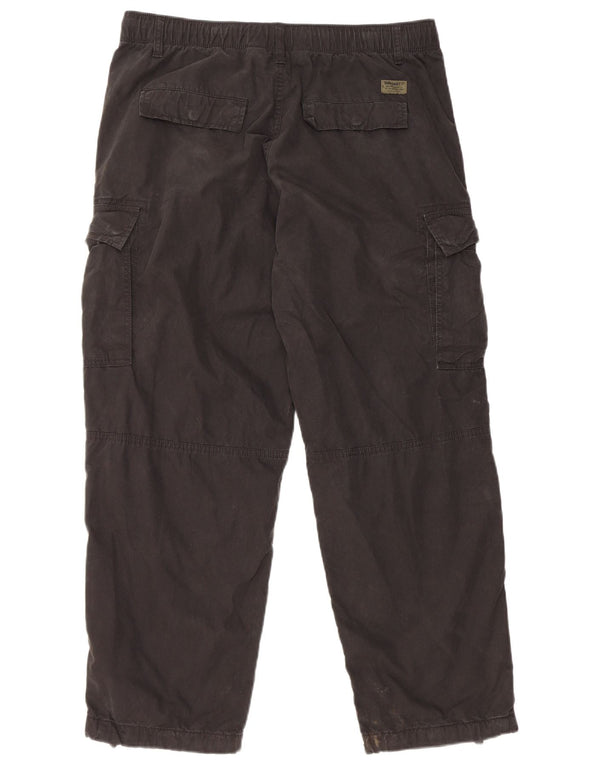 Superdry Mens Straight Cargo Trousers W34 L27 Black Cotton