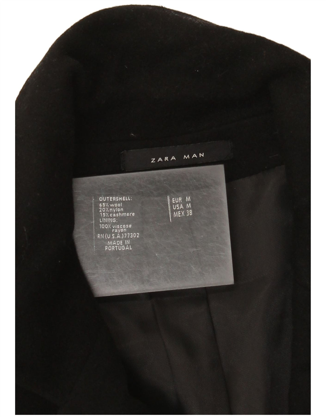 Zara Mens Overcoat UK 38 Medium Black Wool