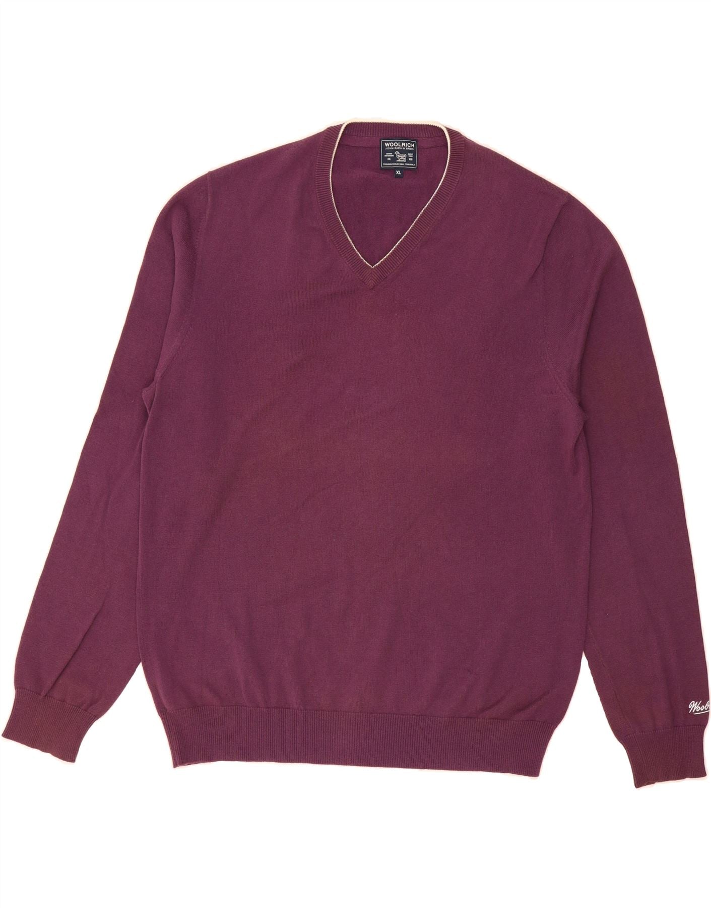 WOOLRICH Mens V-Neck Jumper Sweater XL Purple Cotton Vintage