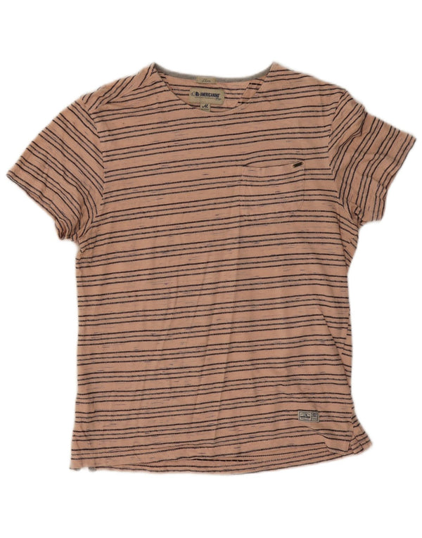 Americanino Womens Slim T-Shirt Top UK 12 Medium Pink Striped Cotton