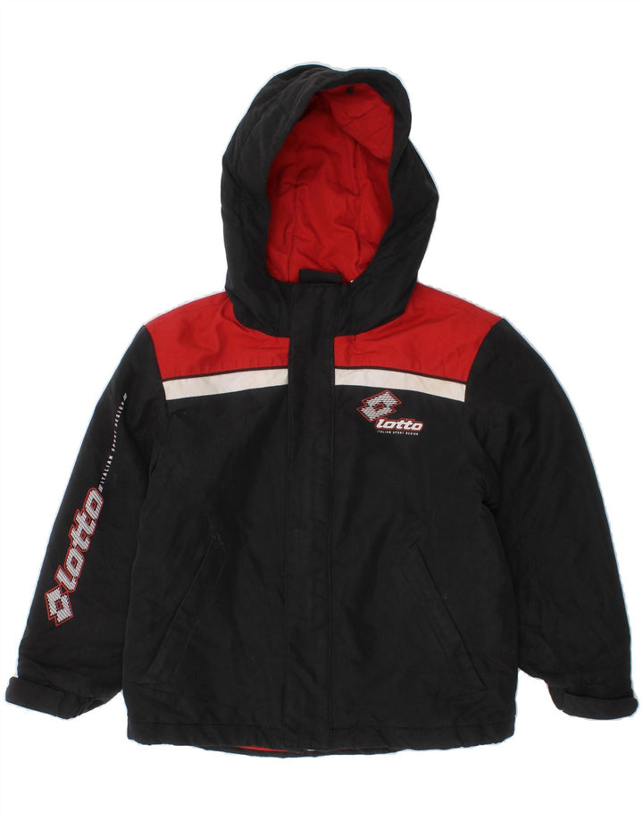 LOTTO Boys Graphic Hooded Windbreaker Jacket 2-3 Years Black Colourblock Vintage Lotto and Second-Hand Lotto from Messina Hembry 