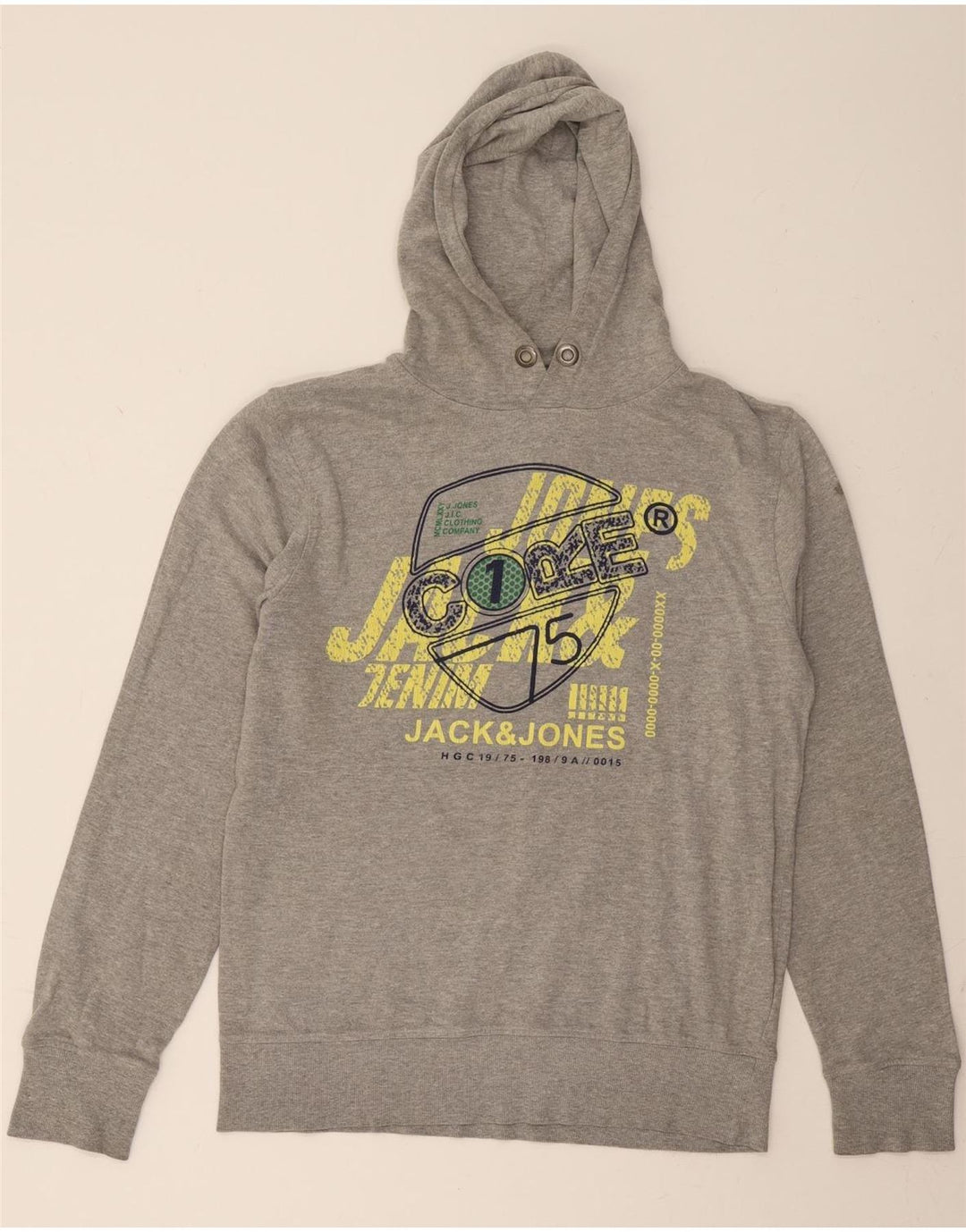 JACK & JONES Mens Graphic Hoodie Jumper Large Grey Cotton Vintage Jack & Jones and Second-Hand Jack & Jones from Messina Hembry 
