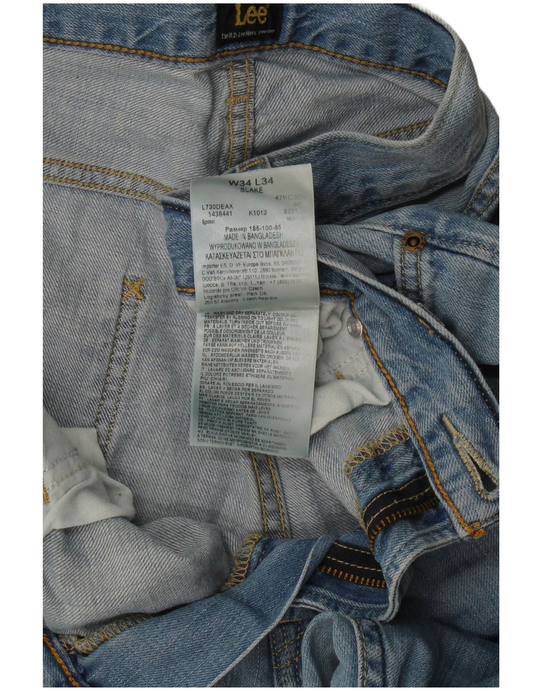Lee Mens Blake Straight Jeans W34 L34 Blue Cotton