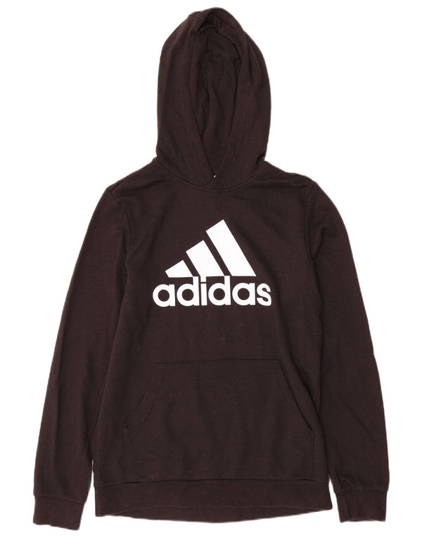 ADIDAS Boys Graphic Hoodie Jumper 15-16 Years Black Cotton