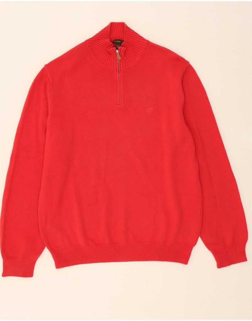 HENRY COTTONS Mens Zip Neck Jumper Sweater XL Red Cotton Vintage Henry Cottons and Second-Hand Henry Cottons from Messina Hembry 