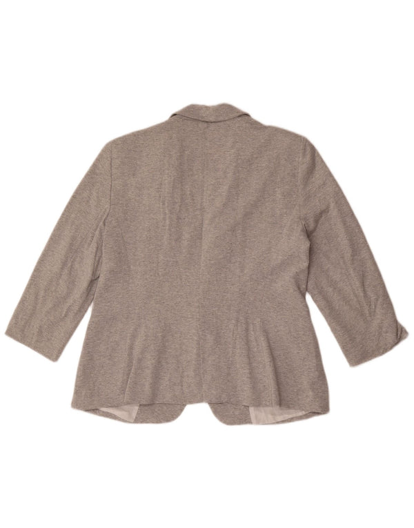 Zara Womens 1 Button 3/4 Sleeve Blazer Jacket UK 18 XL Grey Flecked Cotton
