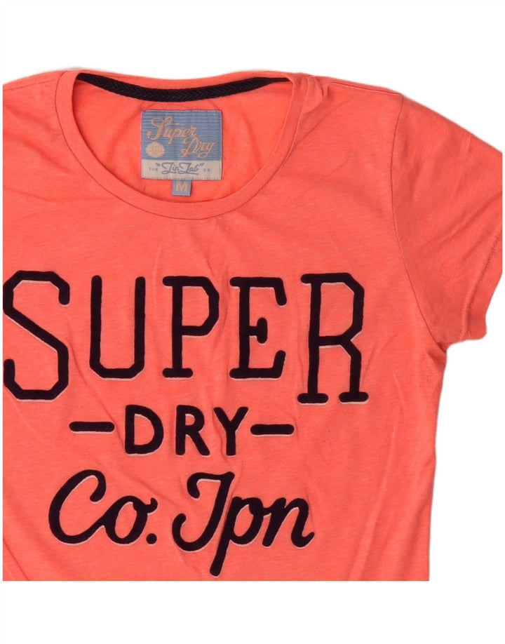 Superdry Womens Graphic T-Shirt Top UK 12 Medium Orange Cotton