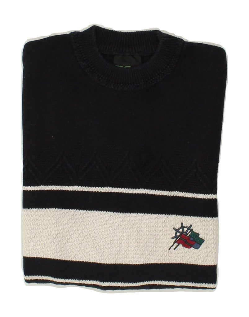 WESTBURY Mens Crew Neck Jumper Sweater Large Navy Blue Colourblock Cotton | Vintage WESTBURY | Thrift | Second-Hand WESTBURY | Used Clothing | Messina Hembry 