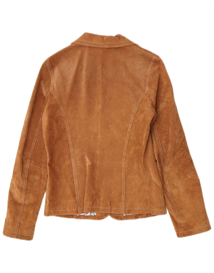 Gipsy Womens 2 Button Suede Blazer Jacket UK 10 Small Brown Leather