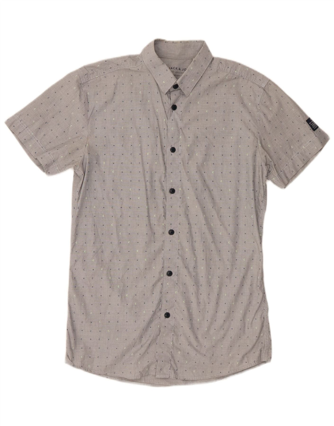 Jack & Jones Mens Short Sleeve Shirt Medium Grey Spotted Cotton