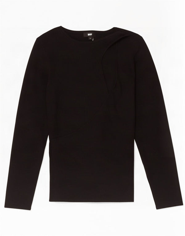 Dkny Womens Boat Neck Jumper Sweater UK 12 Medium Black Cotton