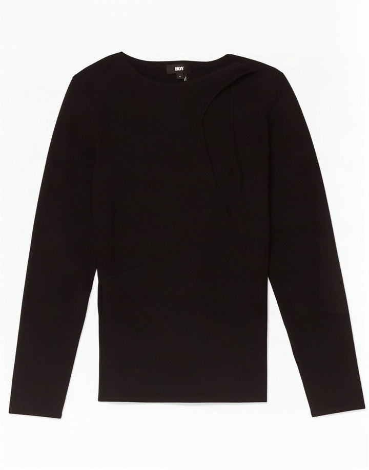 Dkny Womens Boat Neck Jumper Sweater UK 12 Medium Black Cotton