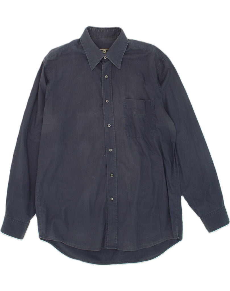 FERRE Mens Shirt IT 50 Medium Navy Blue Cotton | Vintage Ferre | Thrift | Second-Hand Ferre | Used Clothing | Messina Hembry 