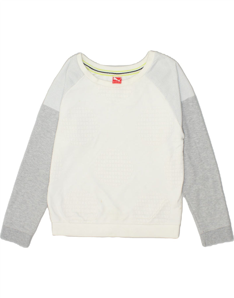 PUMA Womens Sweatshirt Jumper UK 8 Small  White Colourblock | Vintage Puma | Thrift | Second-Hand Puma | Used Clothing | Messina Hembry 