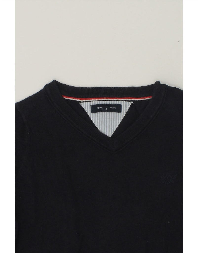 TOMMY HILFIGER Girls V-Neck Jumper Sweater 3-4 Years Navy Blue Cotton | Vintage Tommy Hilfiger | Thrift | Second-Hand Tommy Hilfiger | Used Clothing | Messina Hembry 