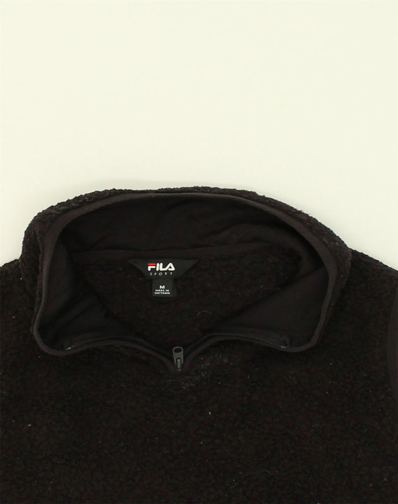 FILA Womens Zip Neck Sleeveless Fleece Jumper UK 14 Medium Black Polyester | Vintage Fila | Thrift | Second-Hand Fila | Used Clothing | Messina Hembry 