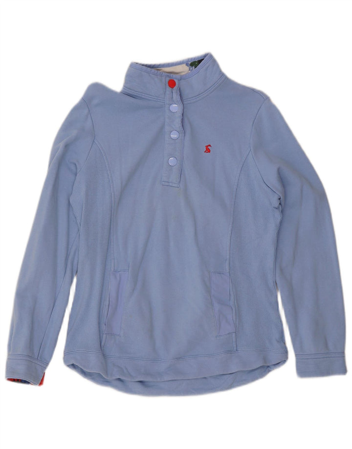 Joules Womens Button Neck Sweatshirt Jumper UK 12 Medium Blue Cotton