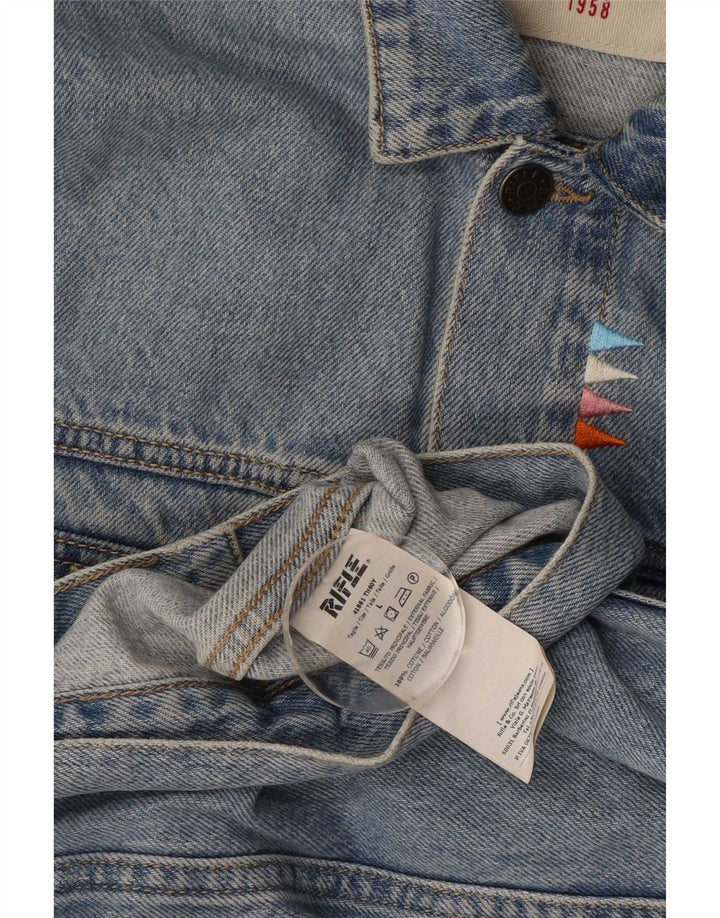 Rifle Mens Graphic Denim Jacket UK 40 Large Blue Cotton