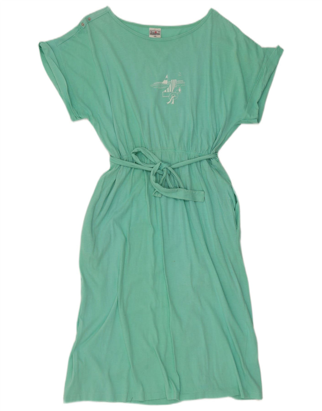 VINTAGE Womens Basic Dress EU 40 Medium Green Cotton