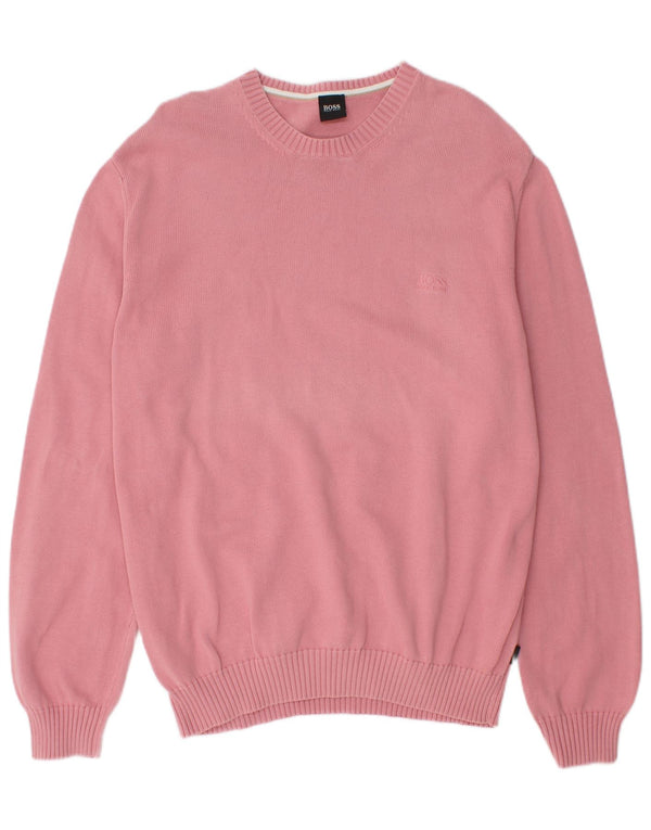 HUGO BOSS Mens Crew Neck Jumper Sweater Large Pink Cotton