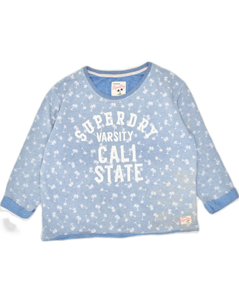 SUPERDRY Womens Graphic Crop Sweatshirt Jumper UK 12 Medium Blue Cotton | Vintage Superdry | Thrift | Second-Hand Superdry | Used Clothing | Messina Hembry 