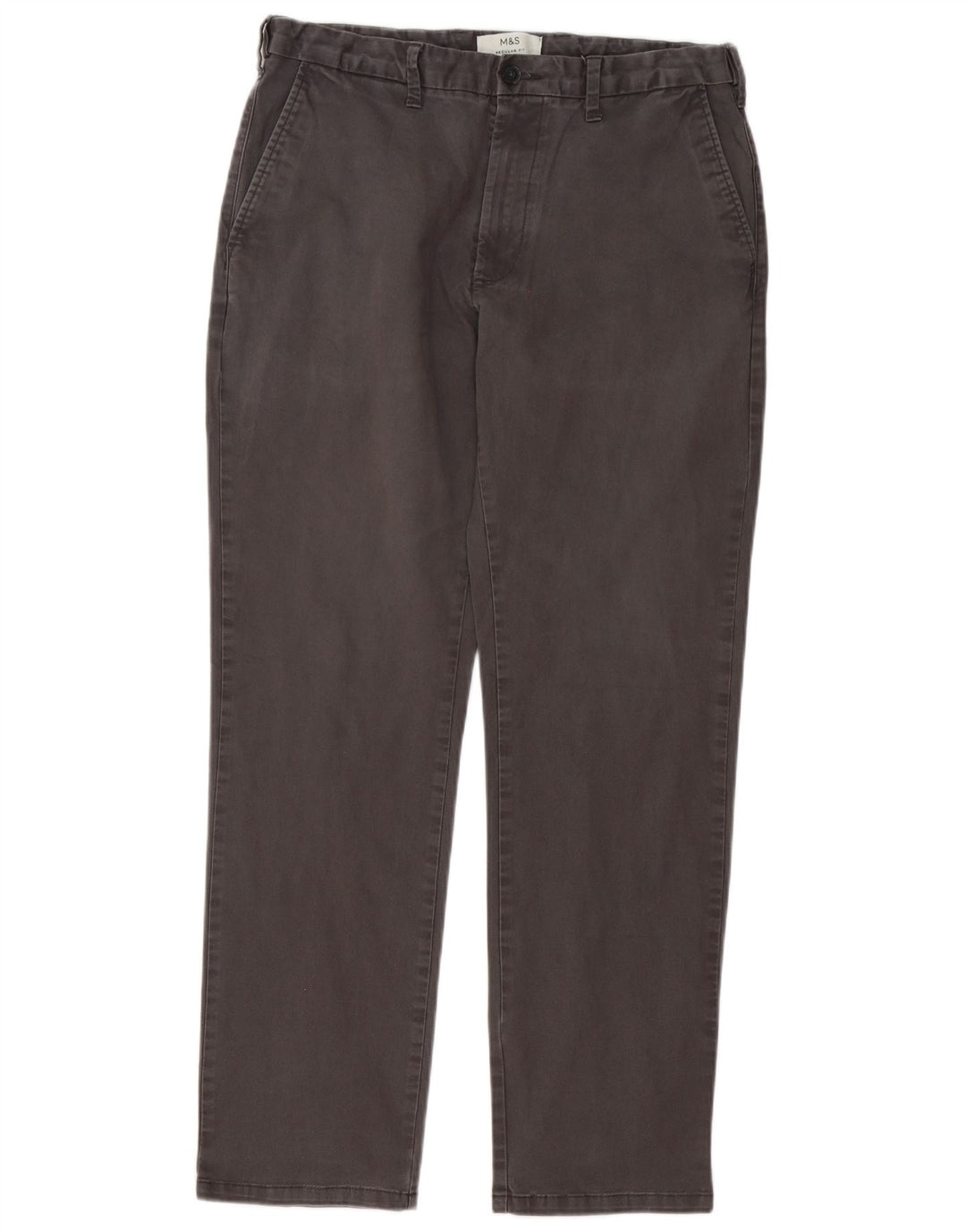 Marks & Spencer Mens Regular Fit Chino Trousers W34 L30 Grey Cotton