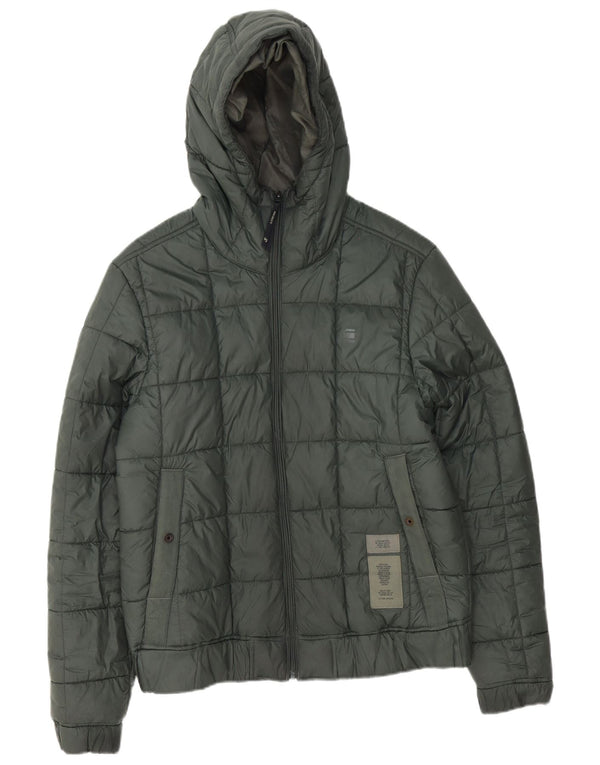 G-Star Mens Hooded Padded Jacket UK 38 Medium Green Polyester