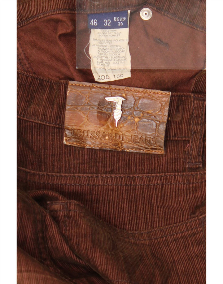 TRUSSARDI Womens Straight Corduroy Trousers W30 L28 Brown Polyester Vintage Trussardi and Second-Hand Trussardi from Messina Hembry 