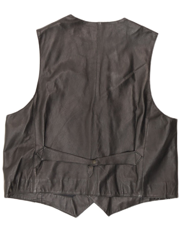 Vintage Mens Leather Waistcoat Large Black