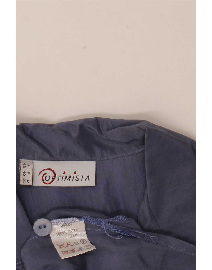 Vintage Womens Short Sleeve Shirt Blouse IT 42 Medium Navy Blue Silk