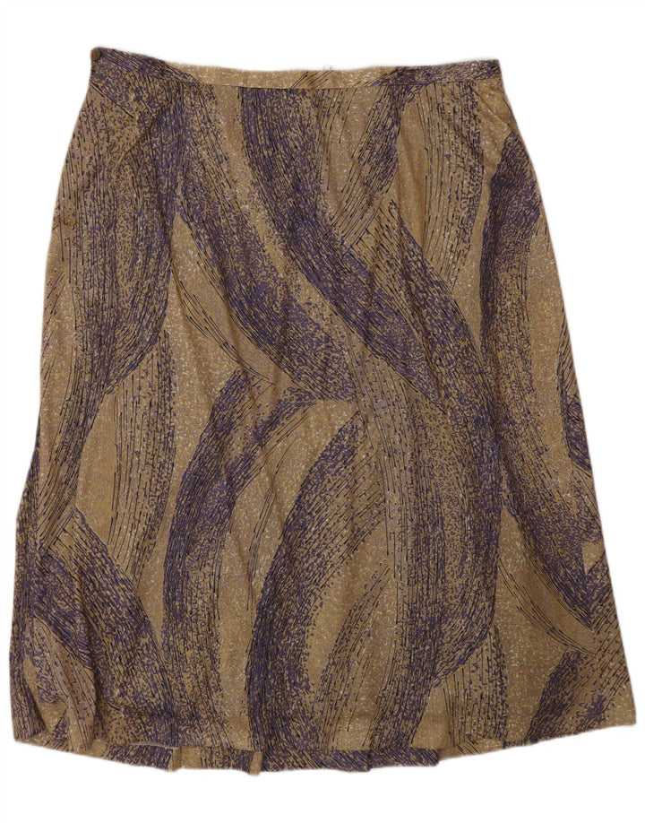 Vintage Womens Abstract Pattern A-Line Skirt W34 Large Beige Polyester